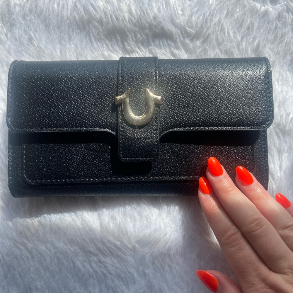 True Religion Black Leather Wallet with Silver Hardware
